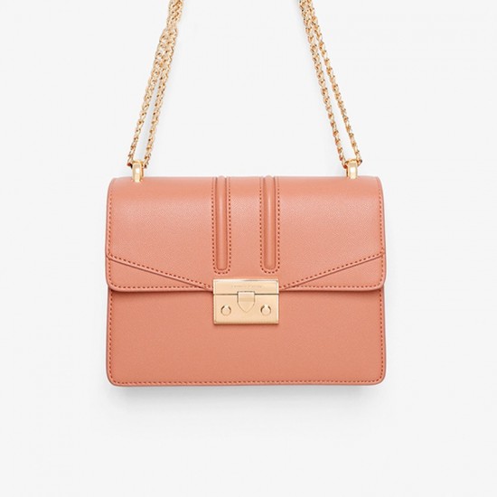 Charles Keith Chain Flap Shoulder Bag Grapefruit